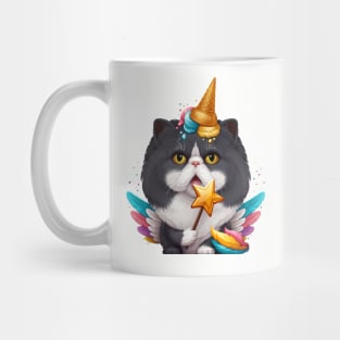 Black & White Persian Cat Ice Cream Unicorn Mug